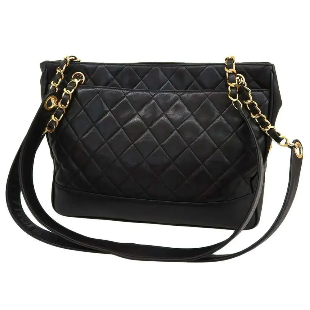 CHANEL Black Lambskin Leather Shoulder Bag